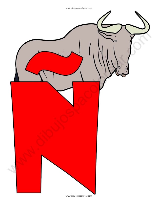 Letra Ñ Ñu abecedario dibujo a color y para colorear